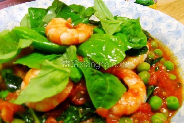 茄汁鲜虾青豆意面