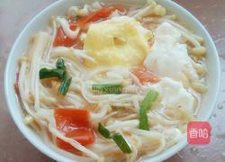 西红杮金针菇鸡蛋香葱面的做法图解9